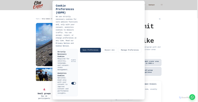 Security scan screenshot of https://etna-explore.pages.dev/tours/hiking-excursion-mount-etna-volcano-summit-craters/