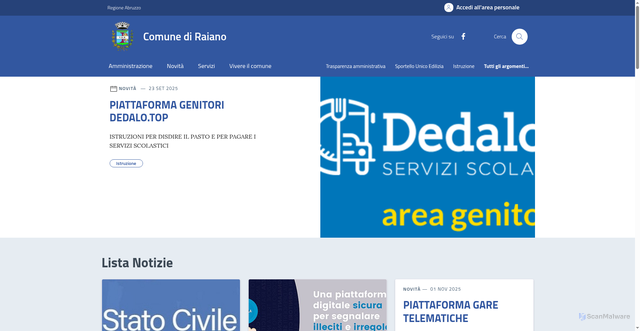 Security scan screenshot of https://comune.raiano.aq.it/