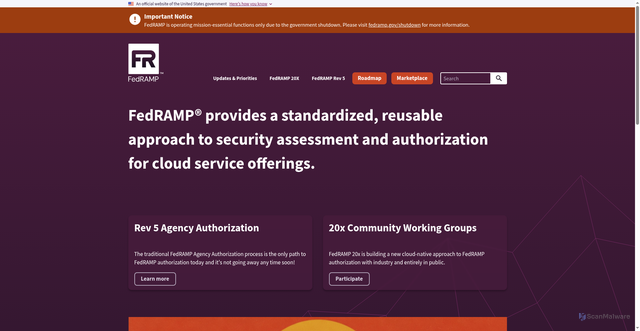 Security scan screenshot of https://www.fedramp.gov/