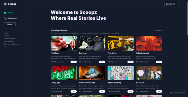 Security scan screenshot of https://thescoopz.com