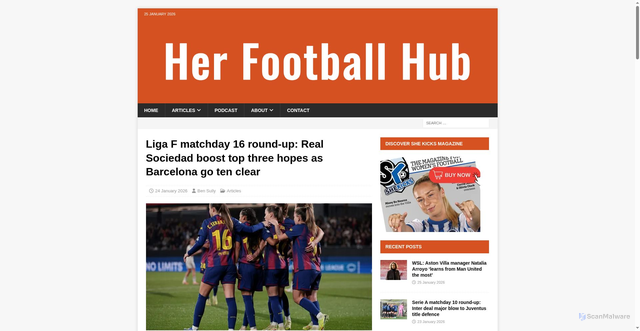 Security scan screenshot of https://herfootballhub.com/liga-f-matchday-16-round-up-real-sociedad-boost-top-three-hopes-as-barcelona-go-ten-clear/