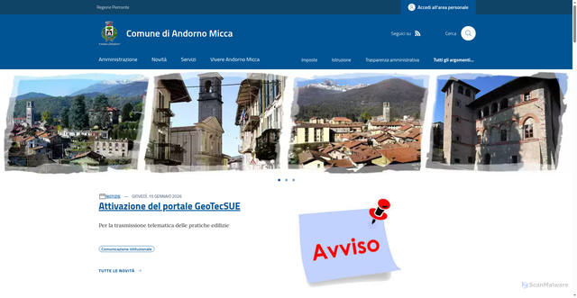 Security scan screenshot of https://www.comune.andornomicca.bi.it/