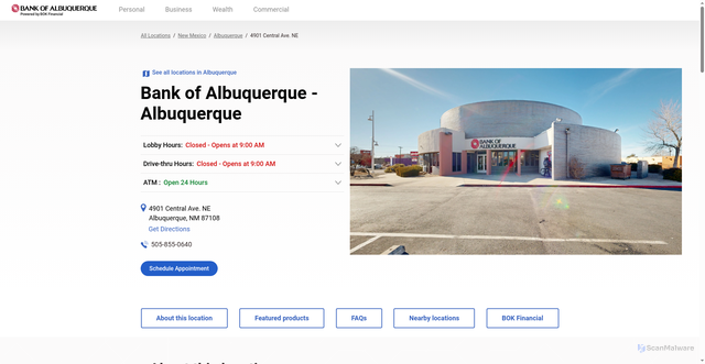 Security scan screenshot of https://locations.bankofalbuquerque.com/nm/albuquerque/4901-central-ave.-ne