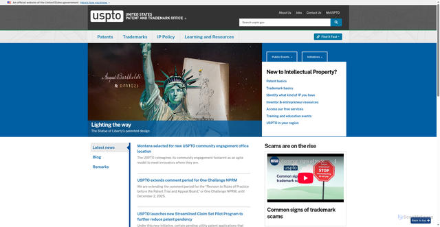 Security scan screenshot of https://uspto.gov