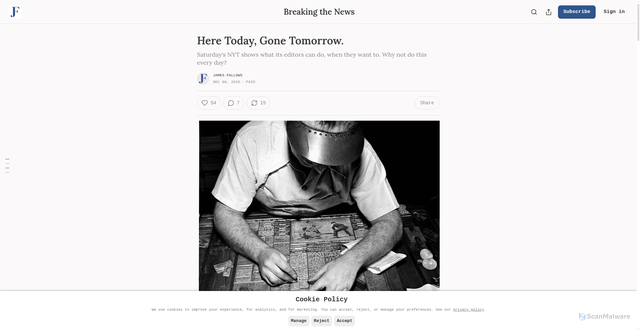Security scan screenshot of https://fallows.substack.com/p/here-today-gone-tomorrow