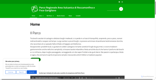 Security scan screenshot of https://www.parcodiroccamonfina.it/