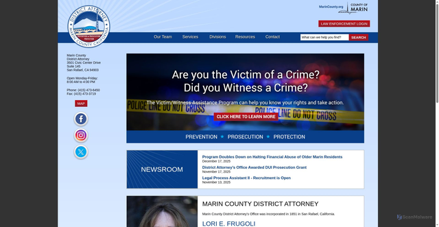 Security scan screenshot of https://marincountyda.org/