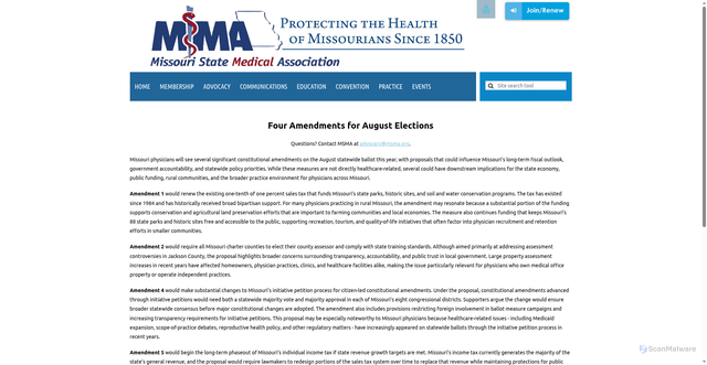 Security scan screenshot of https://www.msma.org/Missouri-Amendments