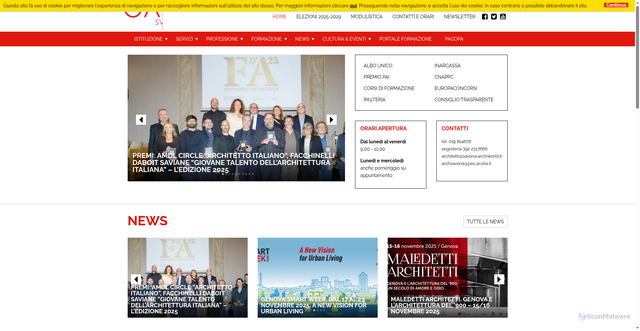 Security scan screenshot of https://www.ordinearchitettisavona.it/