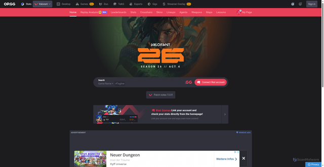 Security scan screenshot of https://valorant.op.gg