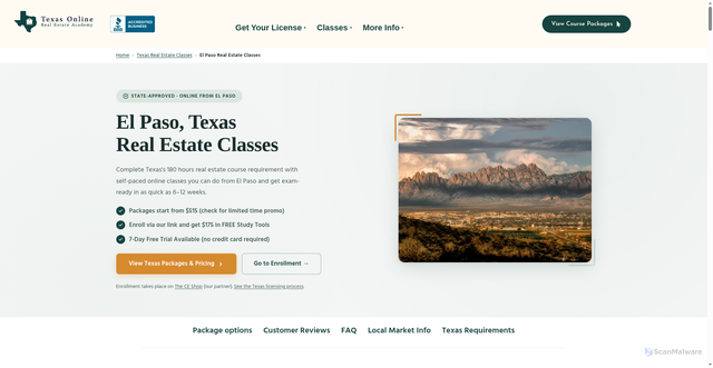 Security scan screenshot of https://texasonlinerealestateacademy.com/el-paso-texas-real-estate-license-classes/