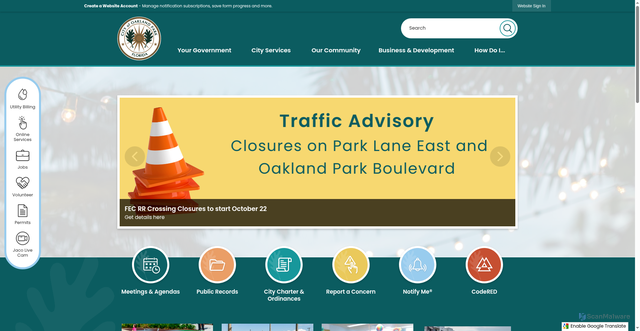 Security scan screenshot of https://oaklandparkfl.gov/