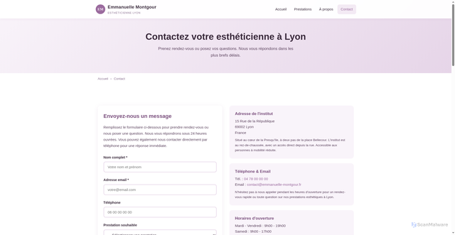 Security scan screenshot of https://emmanuelle-montgour.fr/contact.html