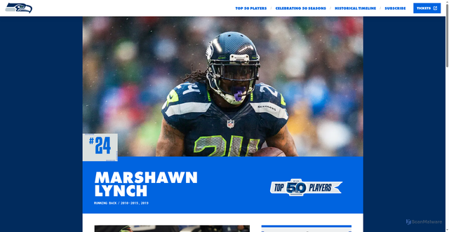Security scan screenshot of https://50.seahawks.com/players/marshawn-lynch