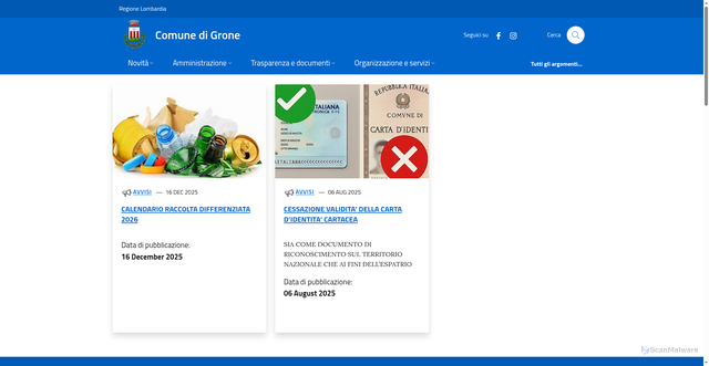 Security scan screenshot of https://www.comune.grone.bg.it