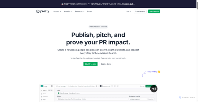 Security scan screenshot of https://prezly.com