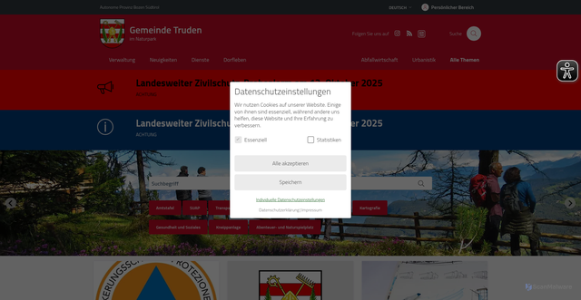 Security scan screenshot of https://www.comune.trodena.bz.it/de