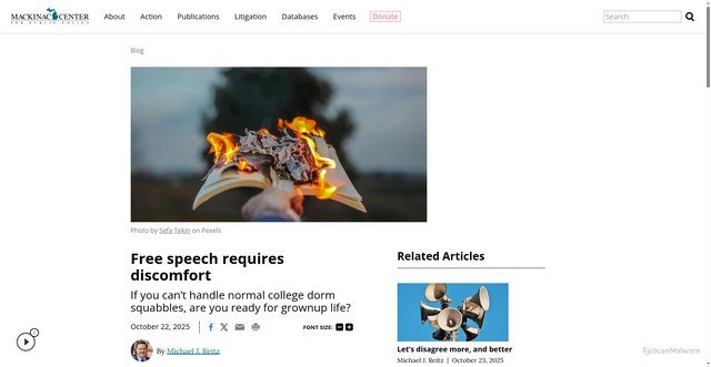 Security scan screenshot of https://www.mackinac.org/blog/2025/free-speech-requires-discomfort