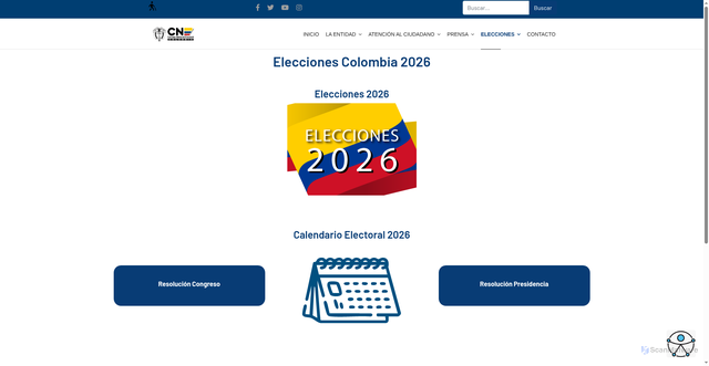 Security scan screenshot of https://www.cne.gov.co/elecciones/elecciones-2026