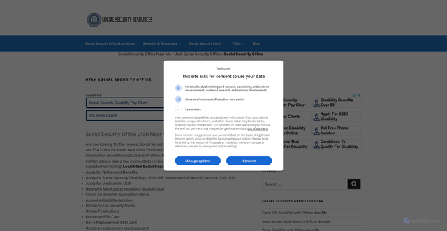 Security scan screenshot of https://socialsecurityofficesnearme.com/utah/