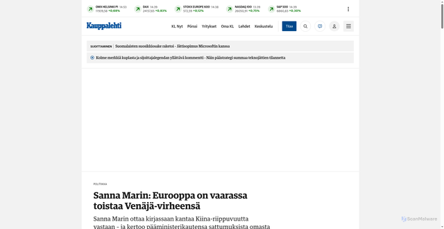 Security scan screenshot of https://www.kauppalehti.fi/uutiset/a/5b17c4ba-4f0e-4872-a80b-6c4e0aca2c7e?proxy=uutiset%2Fa%2F5b17c4ba-4f0e-4872-a80b-6c4e0aca2c7e