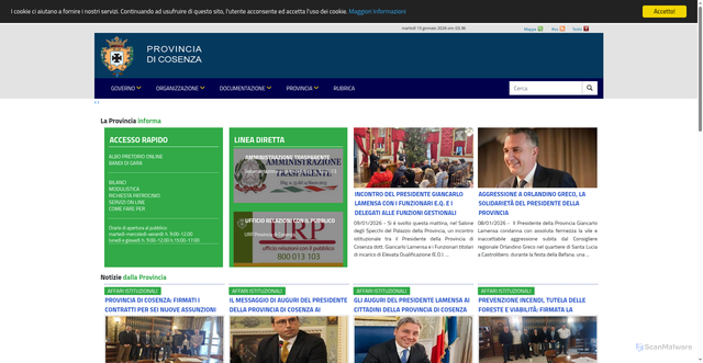 Security scan screenshot of https://www.provincia.cs.it/