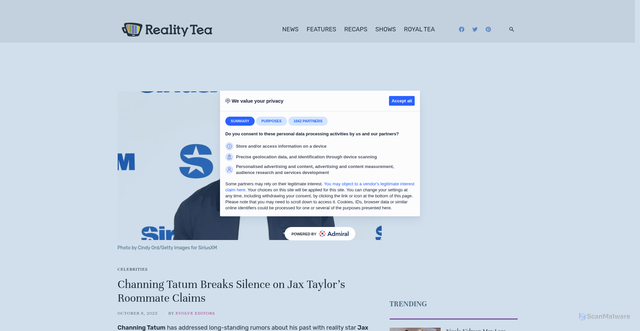 Security scan screenshot of https://www.realitytea.com/2025/10/08/channing-tatum-jax-taylor-roommate-claims-andy-cohen/