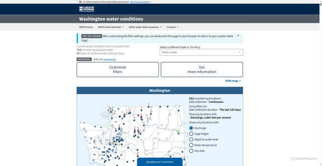 Security scan screenshot of https://waterdata.usgs.gov/state/washington/