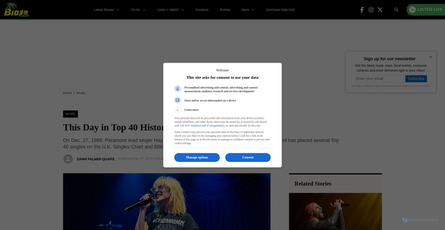 Security scan screenshot of https://b1039.com/2025/12/27/this-day-in-top-40-history-december-27/