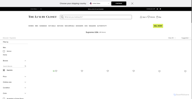 Security scan screenshot of https://theluxurycloset.com/us-en/supreme?srsltid=AfmBOoorlY_F5LfyrVjOCcTh1qb1OmYXoMPwJXaiOQYz6a3sQ_z4p83R