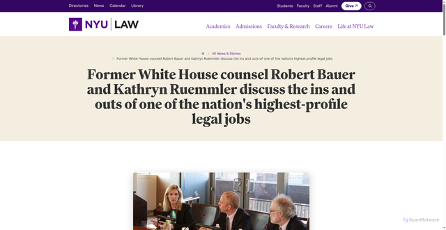 Security scan screenshot of https://www.law.nyu.edu/news/Guarini-Lecture-Robert-Bauer-Kathryn-Ruemmler