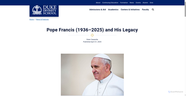 Security scan screenshot of https://divinity.duke.edu/news/pope-francis-1936-2025-and-his