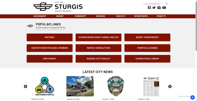 Security scan screenshot of https://www.sturgis-sd.gov/