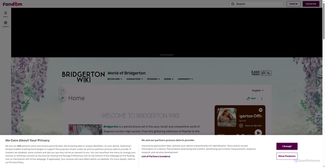 Security scan screenshot of https://bridgerton.fandom.com/wiki/Bridgerton_Wiki