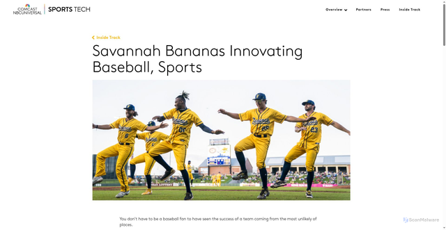 Security scan screenshot of https://www.comcastsportstech.com/inside-track/savannah-bananas-innovating-baseball-sports/