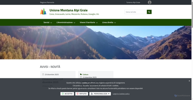 Security scan screenshot of https://www.unionealpigraie.it/it-it/home