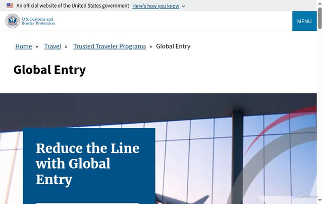 Security scan screenshot of https://globalentry.gov/