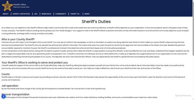 Security scan screenshot of https://clermontsheriff.org/sheriffs-duties