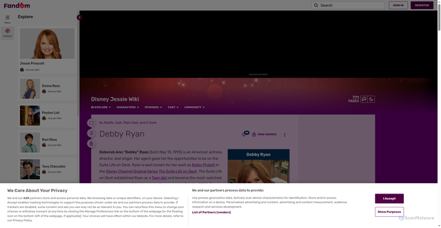 Security scan screenshot of https://jessie.fandom.com/wiki/Debby_Ryan