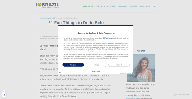 Security scan screenshot of https://www.iheartbrazil.com/things-to-do-in-belo-horizonte-brazil/