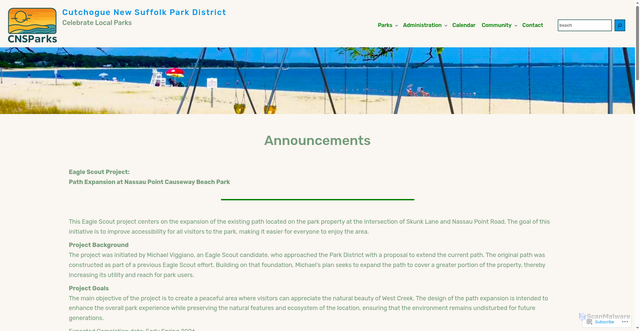 Security scan screenshot of https://cutchoguenewsuffolkparksny.gov/
