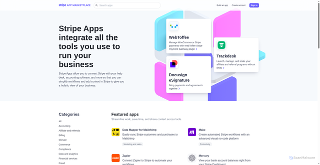 Security scan screenshot of https://marketplace.stripe.com/