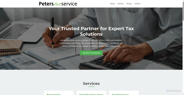 Security scan screenshot of http://peterstaxservice.com/