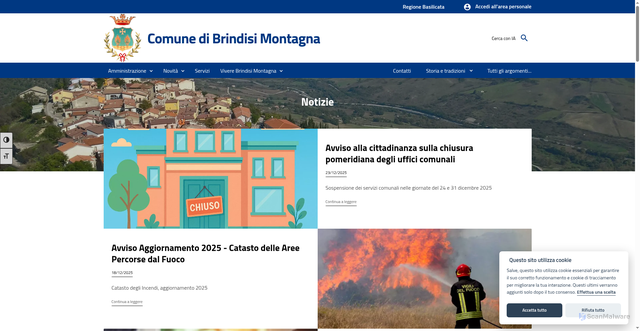 Security scan screenshot of https://www.comune.brindisimontagna.pz.it/