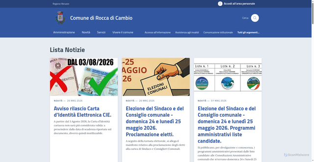 Security scan screenshot of https://www.comune.roccadicambio.aq.it