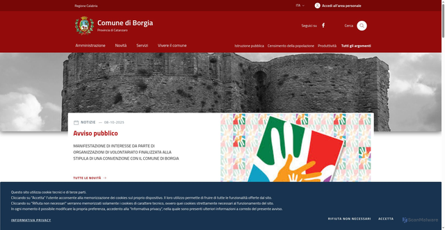 Security scan screenshot of https://www.comune.borgia.cz.it/