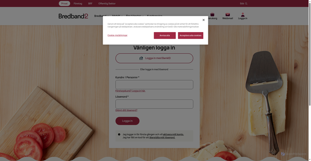 Security scan screenshot of https://portal.bredband2.com/