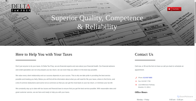 Security scan screenshot of http://taxprep.deltacreditrestoration.com/