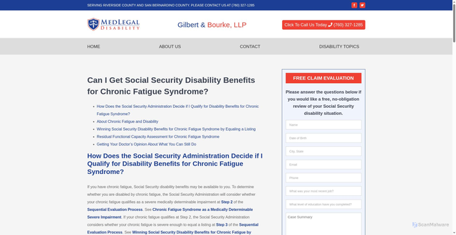 Security scan screenshot of https://palmspringsdisability.com/chronic-fatigue-syndrome/