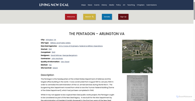Security scan screenshot of https://livingnewdeal.org/sites/the-pentagon-arlington-va/